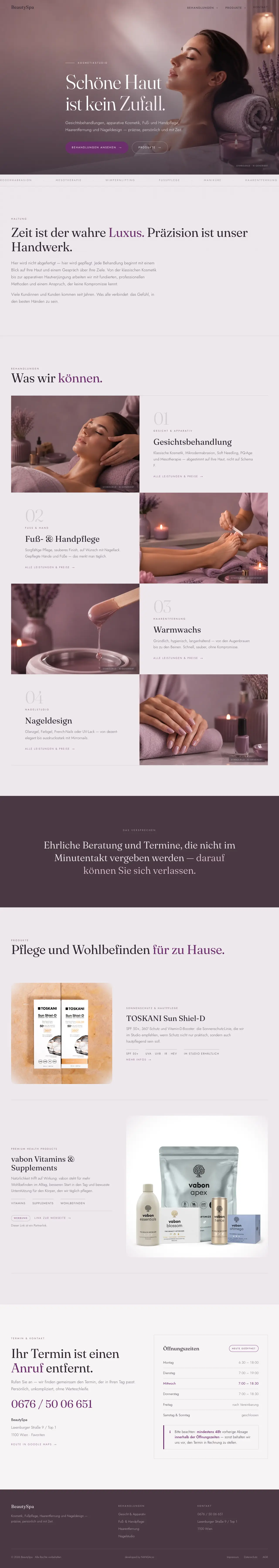 Desktop view of the Corinnas BeautySpa website