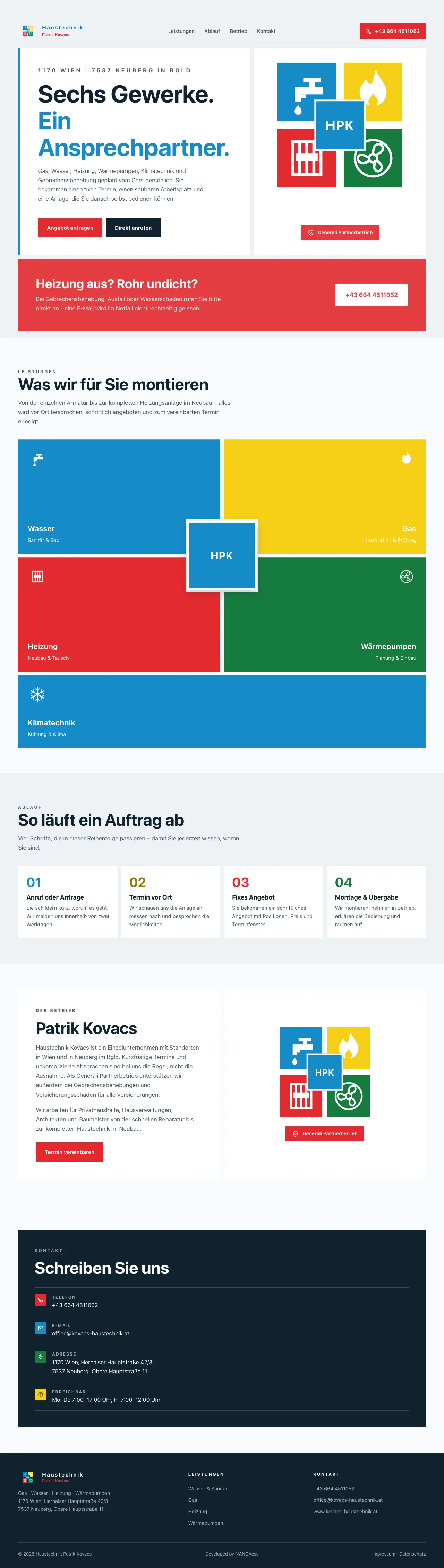 Desktop view of the Kovacs Haustechnik website